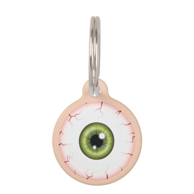 Green Iris Eyeball Bloodshot Eye Halloween Eyeball Pet ID Tag (Front)