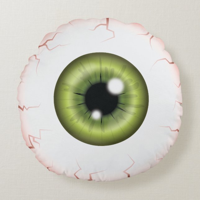 Green Iris Eyeball Scary Bloodshot Halloween Eye Round Pillow (Front)