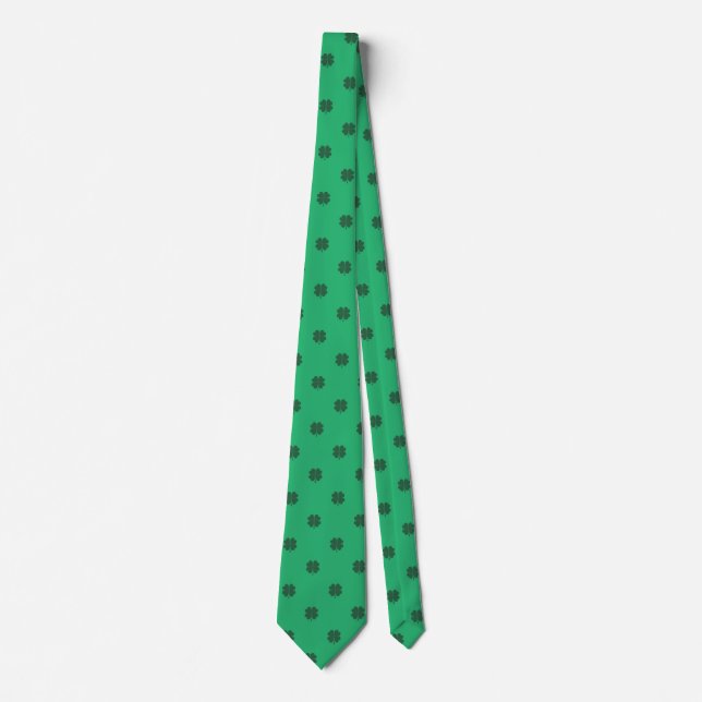 Green Irish 4 Leaf Clover Polka Dots Pattern Neck Tie (Front)