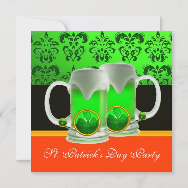 GREEN IRISH BEER GLASSES ST PATRICK'S DAY PARTY INVITATION (Front)