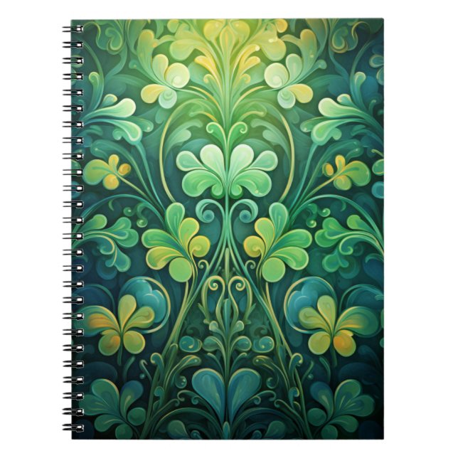 GREEN IRISH CELTIC CLOVER SHAMROCKS NOTEBOOK (Front)