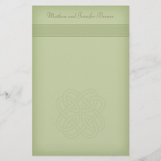 Green Irish Celtic Knot Personalized Stationary Stationery (Front)