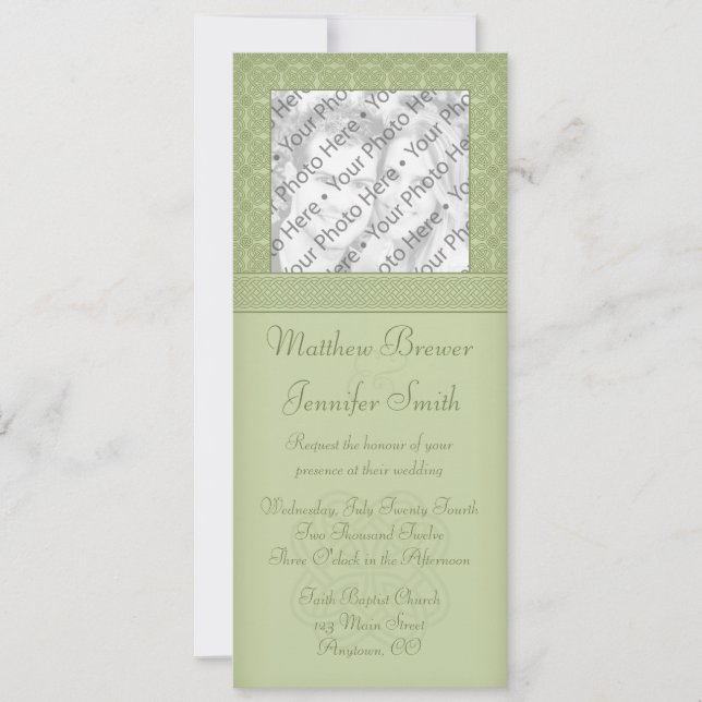 Green Irish Celtic Knot Photo Wedding Invitation (Front)