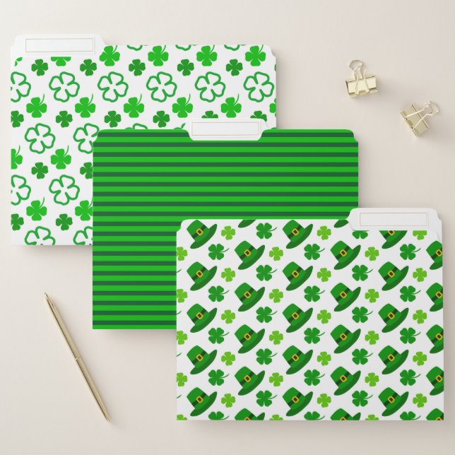 GREEN IRISH CELTIC SHAMROCKS & TOP HATS FILE FOLDER (Set)