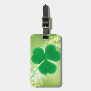 Green Irish Clover Elegant Bokeh Sparkles Custom Luggage Tag
