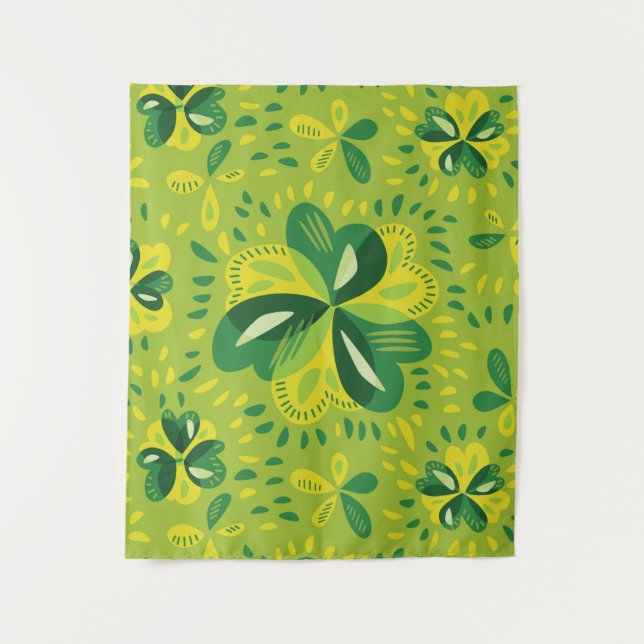 Green Irish Clover Pattern Tapestry (Front)