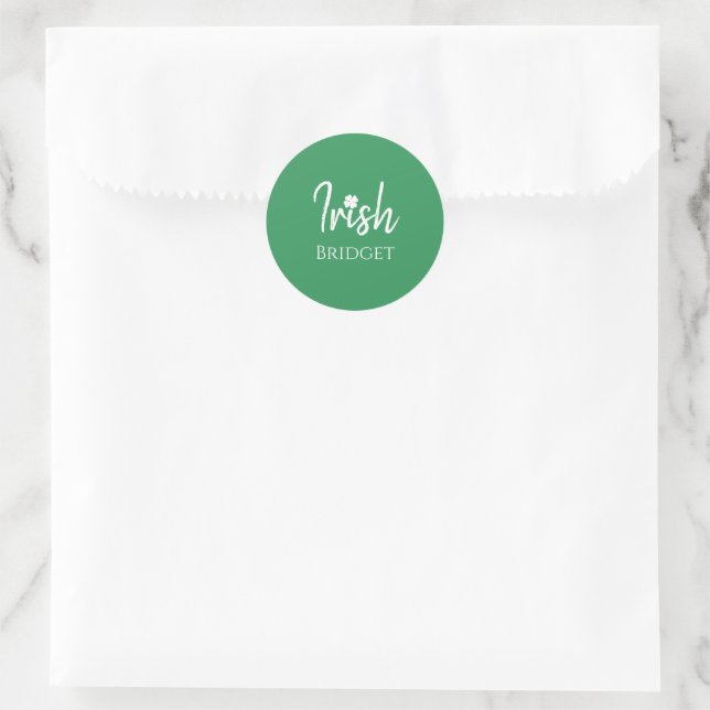 Green Irish Four Leaf Clover St Patricks Day Name  Classic Round Sticker (Bag)