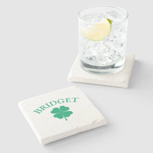 Green Irish Four Leaf Clover St Patricks Day Stone Coaster