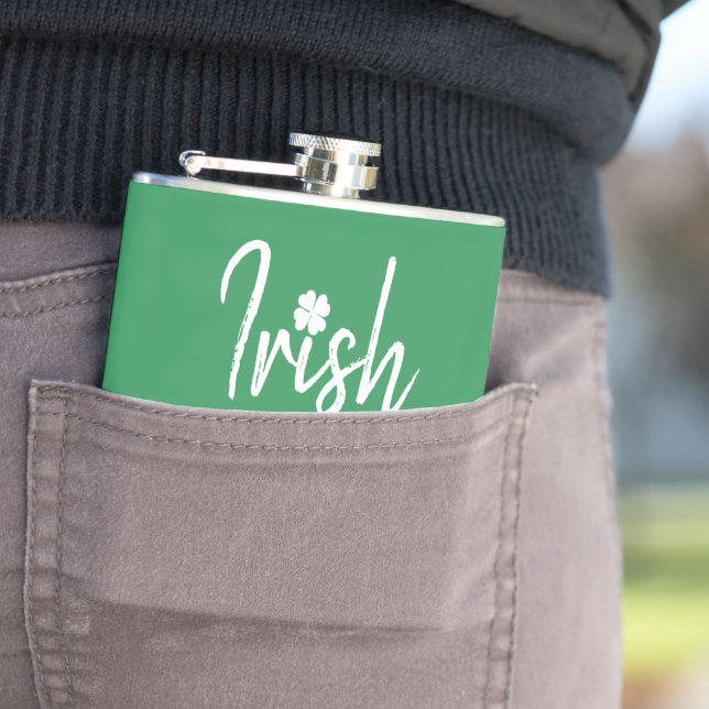 Green Irish Four Leaf Clover St Patricks Day   tle Flask (In Situ)