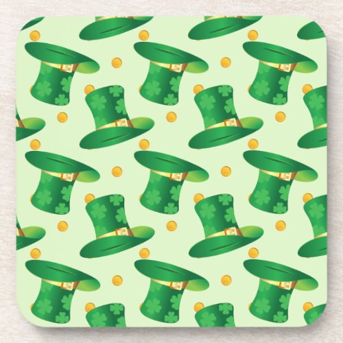 Green Irish Hat pattern  st patricks day design Beverage Coaster