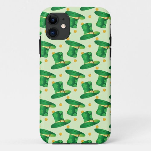 Green Irish Hat pattern  st patricks day design iPhone 11 Case