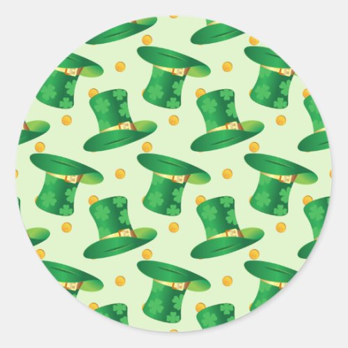 Green Irish Hat pattern  st patricks day design Classic Round Sticker