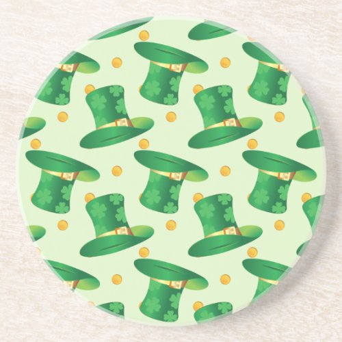 Green Irish Hat pattern  st patricks day design Sandstone Coaster