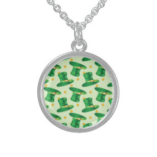 Green Irish Hat pattern , st patrick's day design Sterling Silver Necklace
