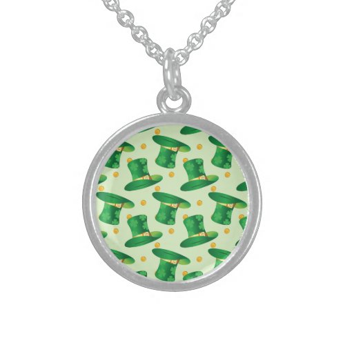 Green Irish Hat pattern  st patricks day design Sterling Silver Necklace