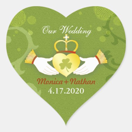 Green Irish Heart Shape Wedding Invitation Heart Sticker