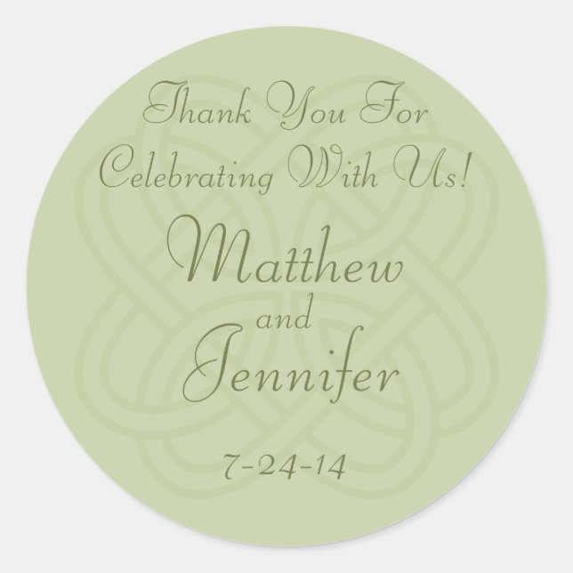 Green Irish Knot Custom Wedding Favor Labels (Front)