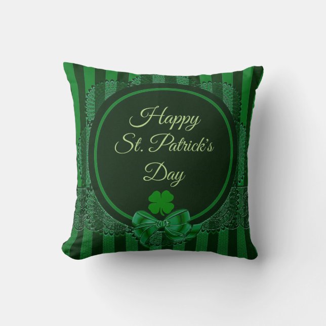 Green Irish Lace St. Patrick's Holiday Throw Pillow (Front)