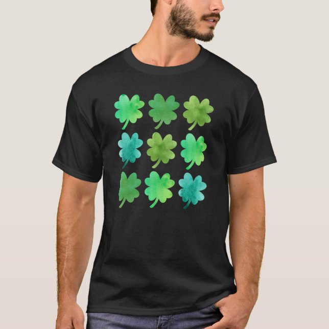 Green Irish Lucky Shamrocks Four Leaf C St Patrick T-Shirt (Front)