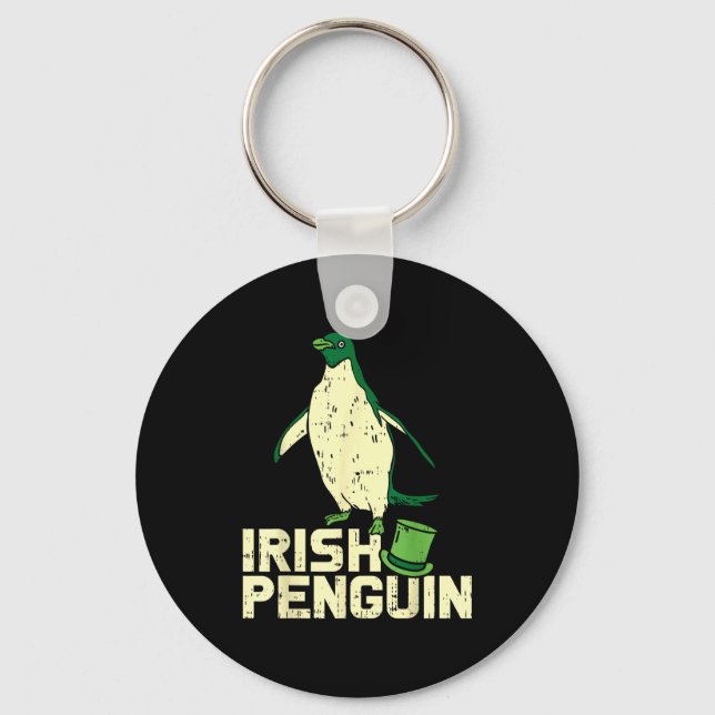Green Irish Penguin Cute St Patricks Day Animal Lo Keychain (Front)