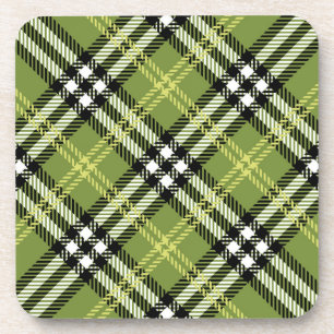 Green Irish Plaid Pattern Beverage Coaster