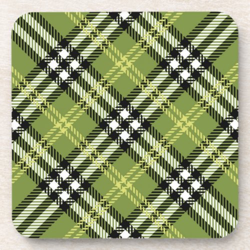 Green Irish Plaid Pattern Beverage Coaster