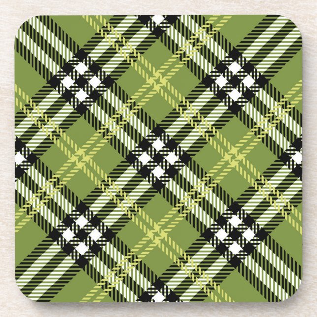 Green Irish Plaid Pattern Beverage Coaster (Front)