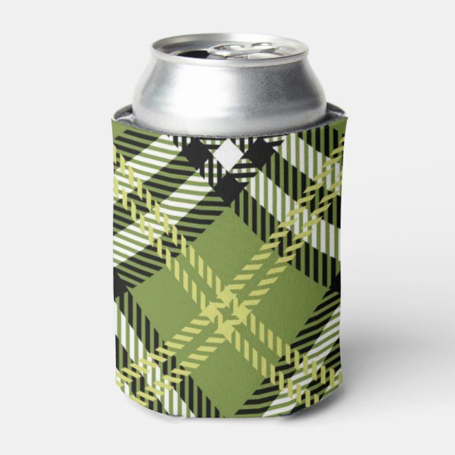 Green Irish Plaid Pattern Can Cooler (Can Front)