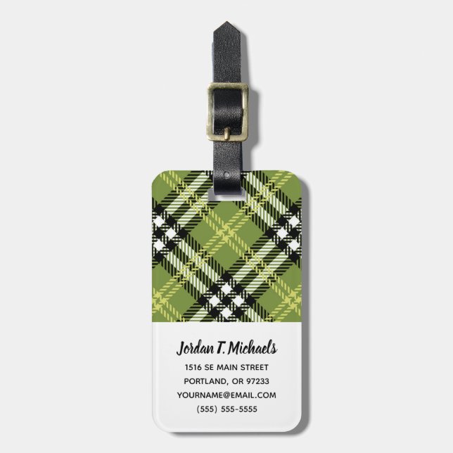 Green Irish Plaid Pattern Luggage Tag (Front Vertical)
