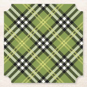 Green Irish Plaid Pattern Paper Coaster
