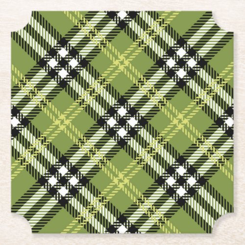 Green Irish Plaid Pattern Paper Coaster