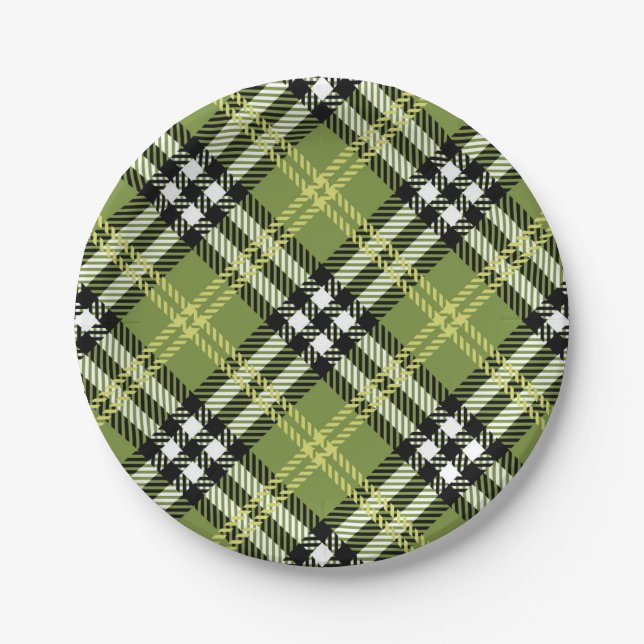 Green Irish Plaid Pattern Paper Plates (Front)