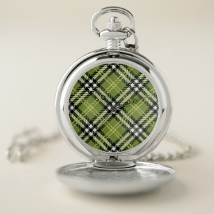 Green Irish Plaid Pattern Pocket Watch
