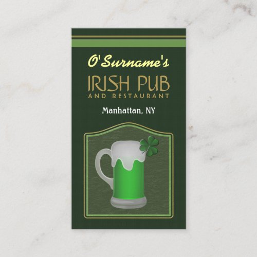 Green Irish Pub Manager Bar Tender Business Cards