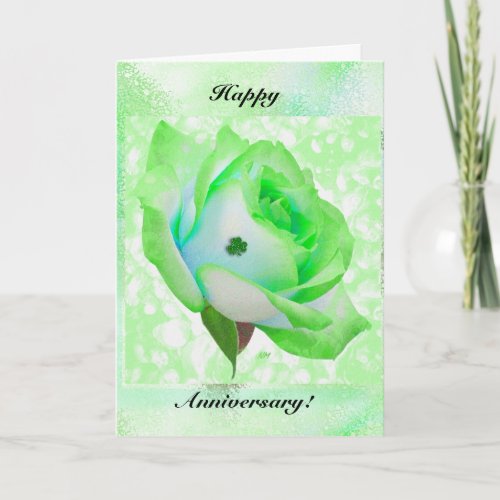 Green Irish rose and Anniversary 2 Card