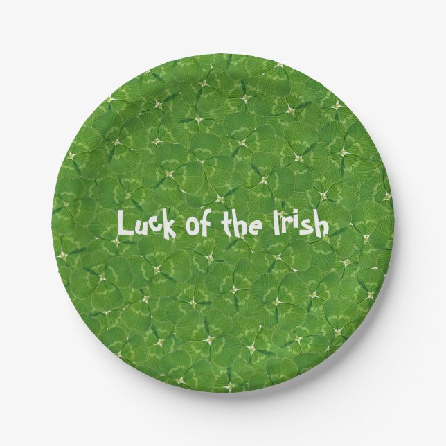 Green Irish Shamrock Background Paper Plates (Front)