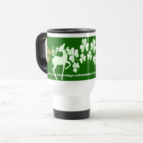 Green Irish Shamrock Blessings Saint Patricks Day  Travel Mug