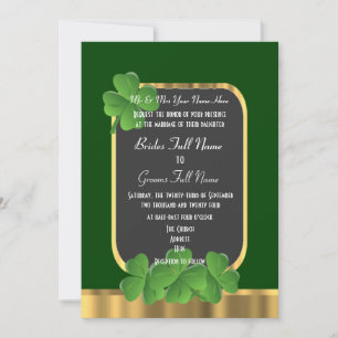 Green Irish shamrock clover wedding Invitation