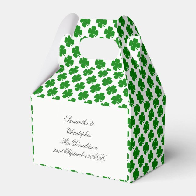 Green Irish shamrock pattern Favor Boxes (Front Side)