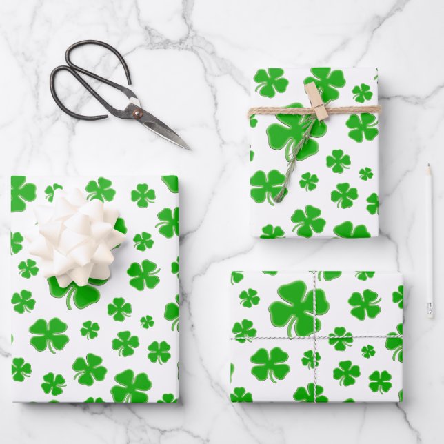 Green Irish Shamrock Pattern - St Patrick's Day Wr Wrapping Paper Sheets (Front)