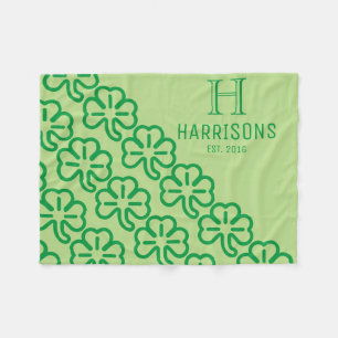 Green Irish Shamrock Personalized Family Name Fleece Blanket