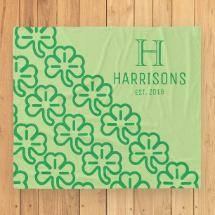 Green Irish Shamrock Personalized Family Name Fleece Blanket