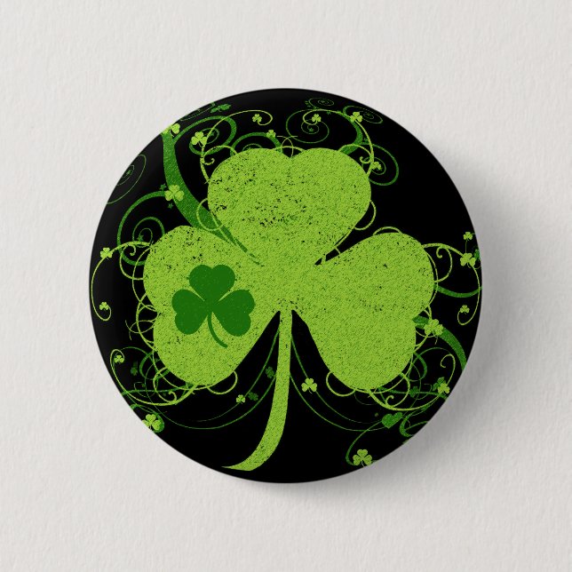 Green Irish Shamrock Pinback Button (Front)