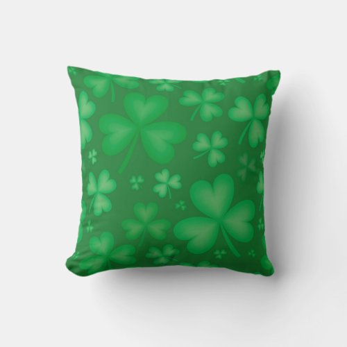 Green Irish Shamrock Throw Pillow