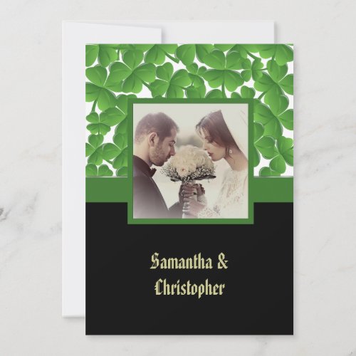 Green Irish Shamrock wedding  Invitation