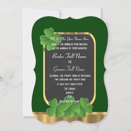 Green Irish shamrock wedding Invitation