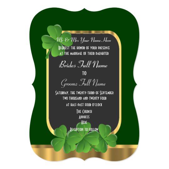 Green Irish shamrock wedding Invitation
