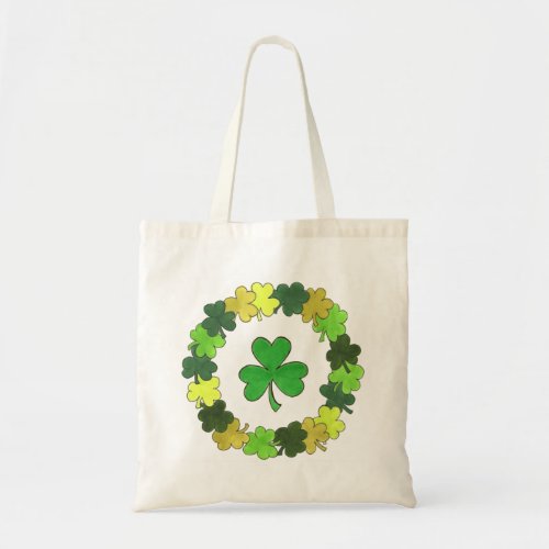 Green Irish Shamrock Wreath Lucky Clover Tote Bag