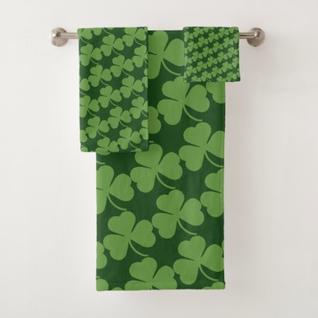 Green Irish Shamrocks Bath Towel Set