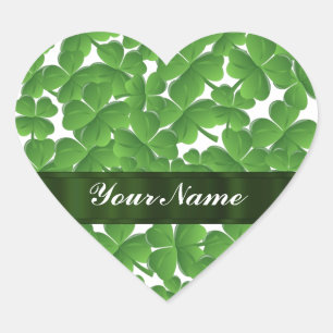 Green Irish shamrocks personalized Heart Sticker